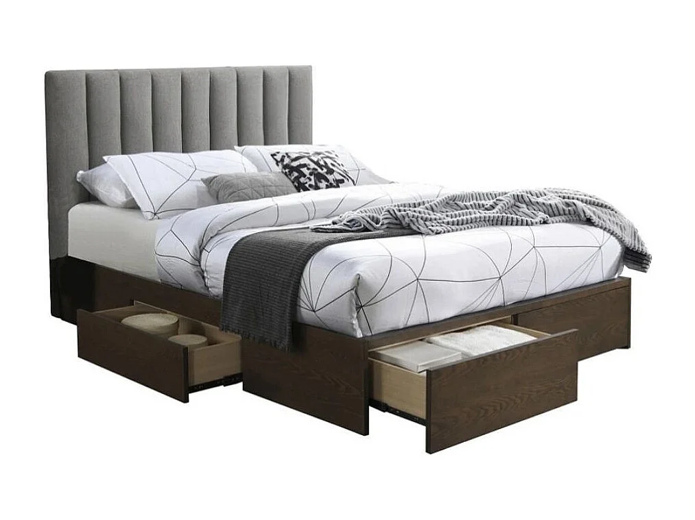 Lit aspect noyer avec tiroirs de rangement pour matelas 160 cm EZEKIEL