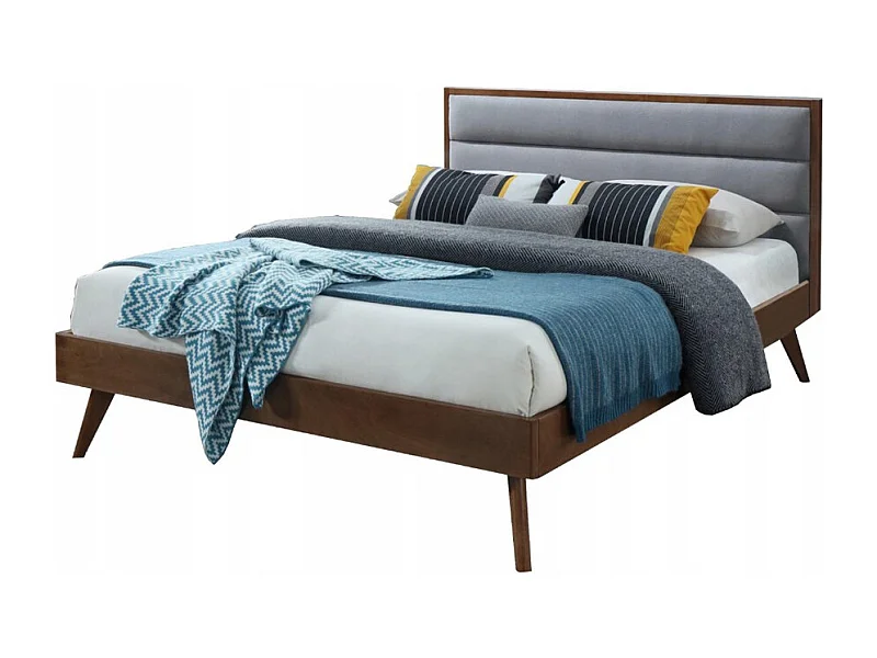 Lit vintage 160cm bois et tissu gris Liv