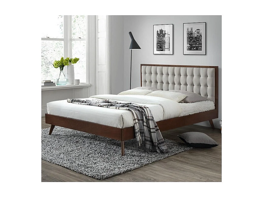 Lit vintage 160cm capitonné bois et tissu Madison