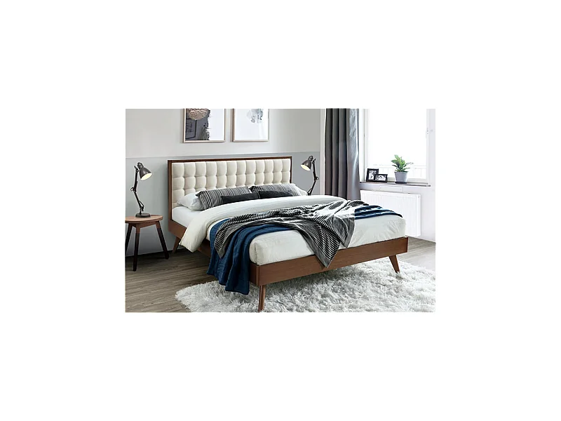 Lit vintage 160cm capitonné bois et tissu Madison