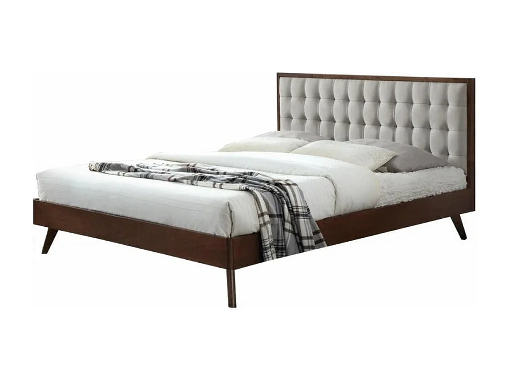 Lit vintage 160cm capitonné bois et tissu Madison