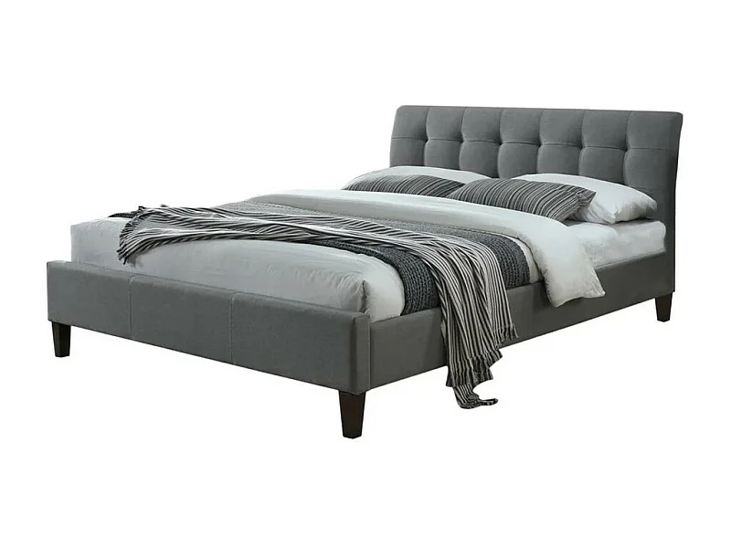 Lit deux personnes 160 x 200 cm en tissu gris avec pieds noirs en bois YUNA 2