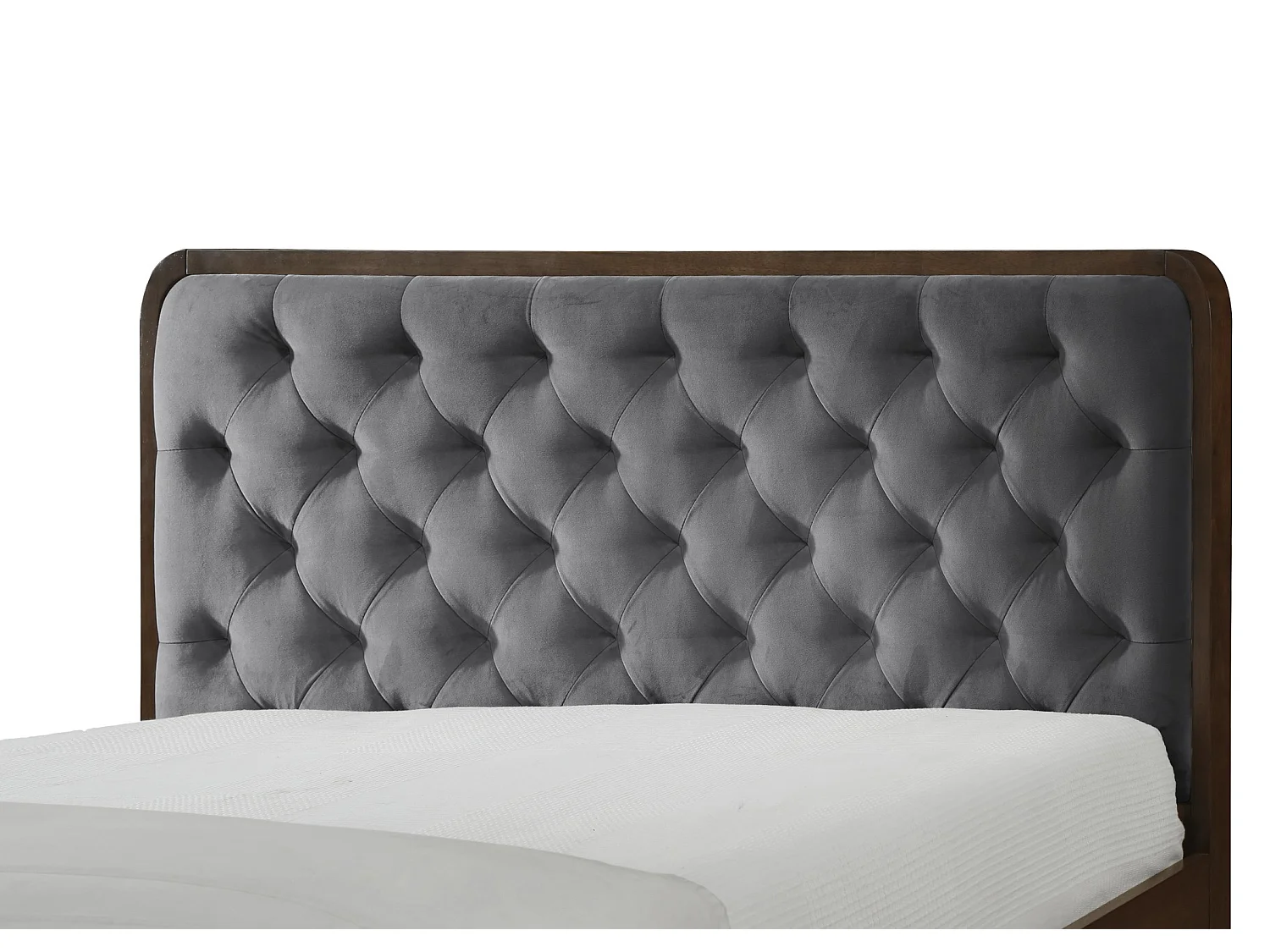 Lit deux personnes 160 x 200 cm en bois massif et tissu gris DIWAN
