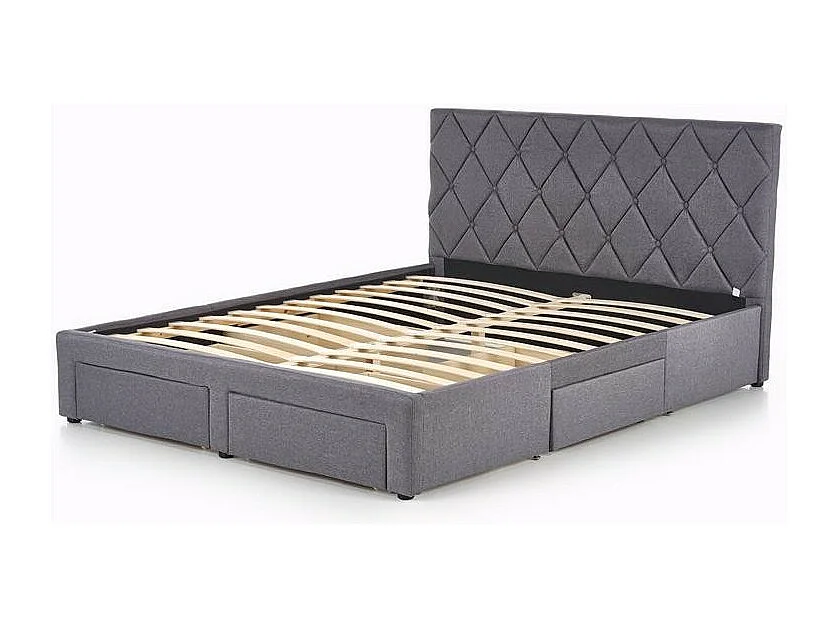 Lit tissu gris tête capitonnée et 4 tiroirs 160x200cm avec sommier Tina