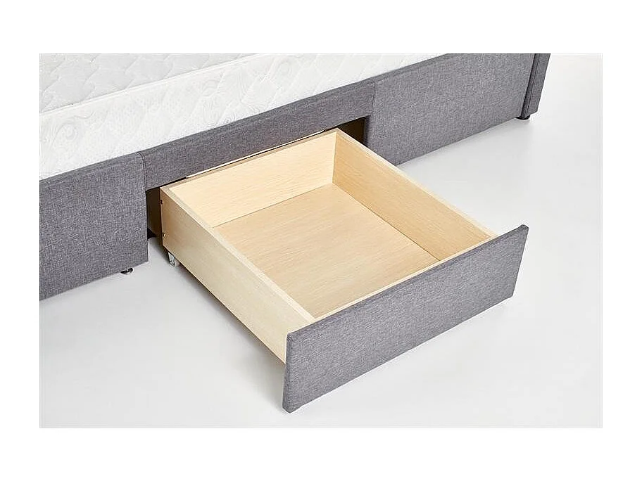 Lit tissu gris tête capitonnée et 4 tiroirs 160x200cm avec sommier Tina