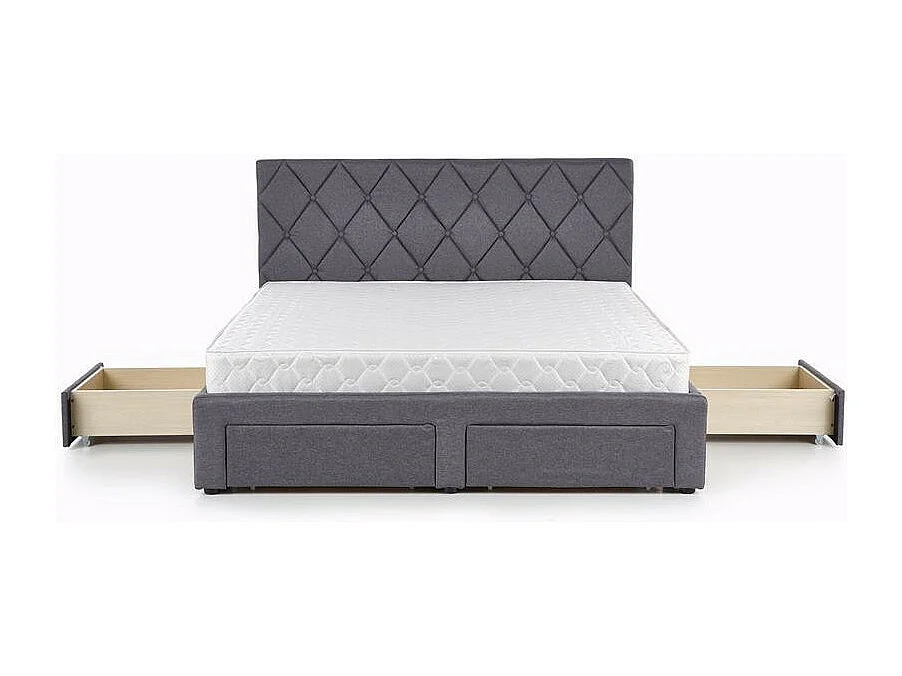 Lit tissu gris tête capitonnée et 4 tiroirs 160x200cm avec sommier Tina