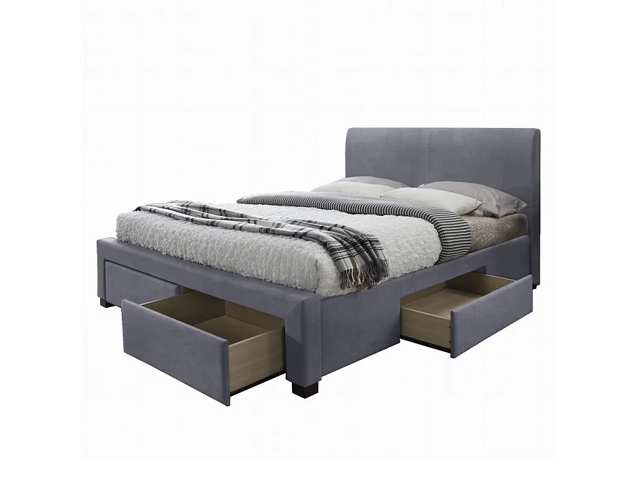 Lit 160 x 200 cm en velours gris avec tiroirs de rangement Modène