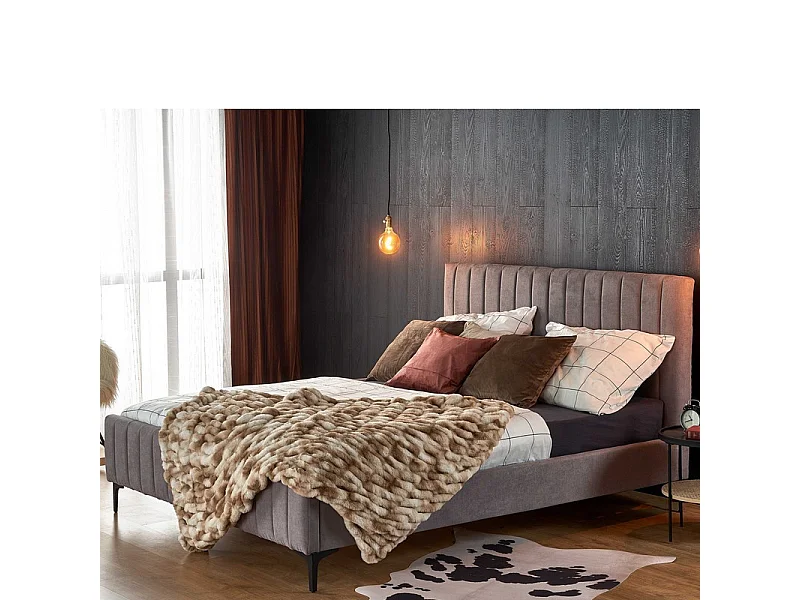 Lit deux personnes en tissu gris 160 x 200 cm BREVAL