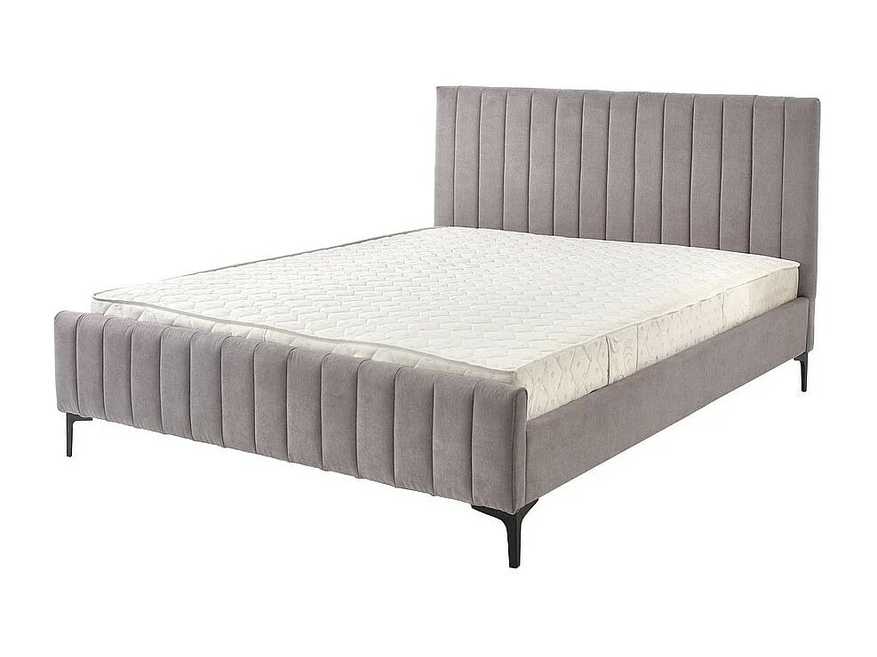 Lit deux personnes en tissu gris 160 x 200 cm BREVAL