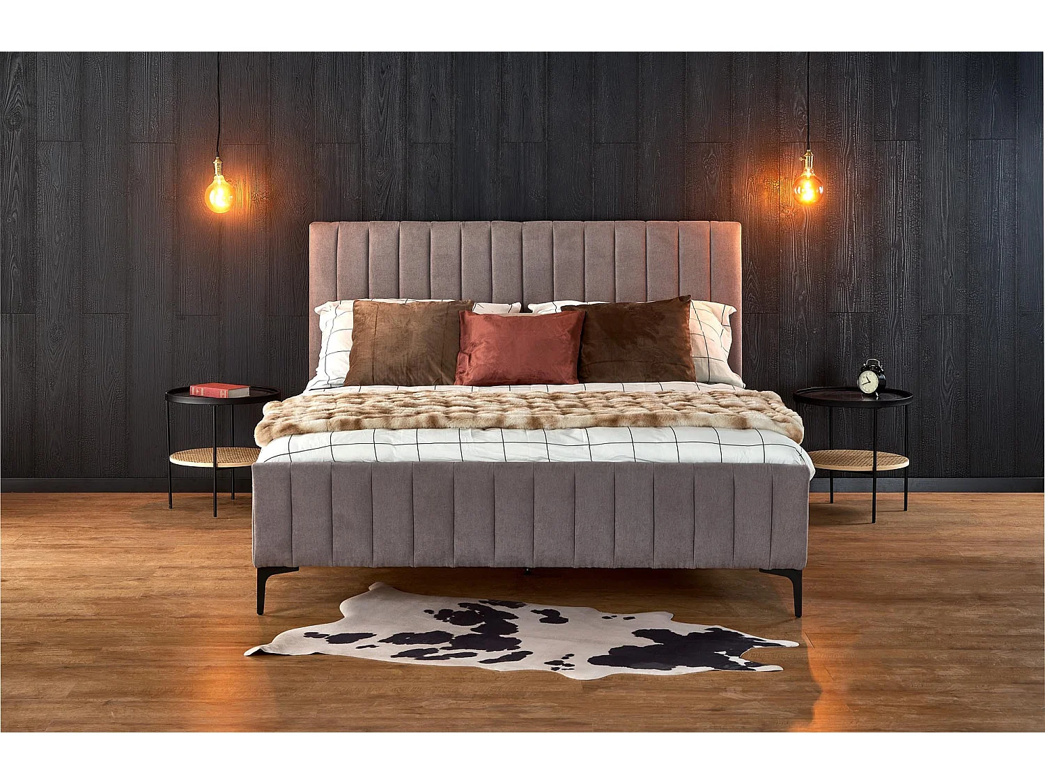 Lit deux personnes en tissu gris 160 x 200 cm BREVAL