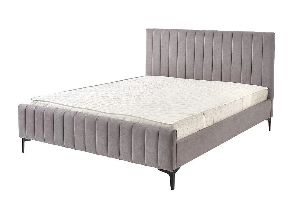 Lit deux personnes en tissu gris 160 x 200 cm BREVAL