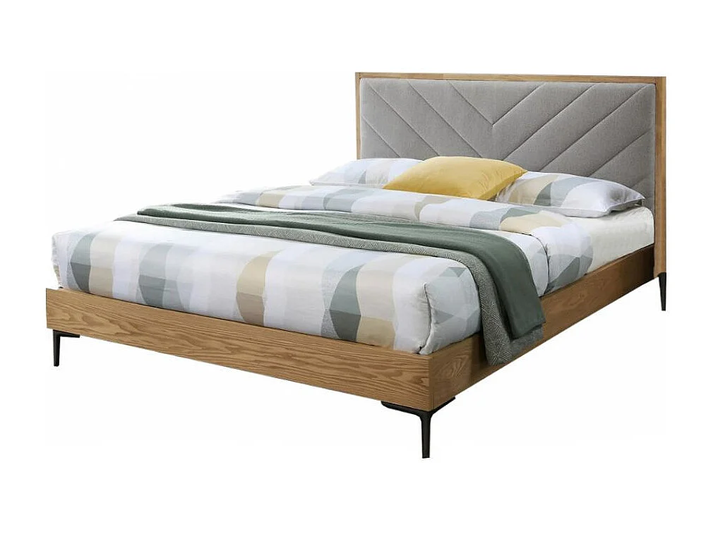 Lit aspect bois et tissu gris pour matelas 160 cm LOLLY