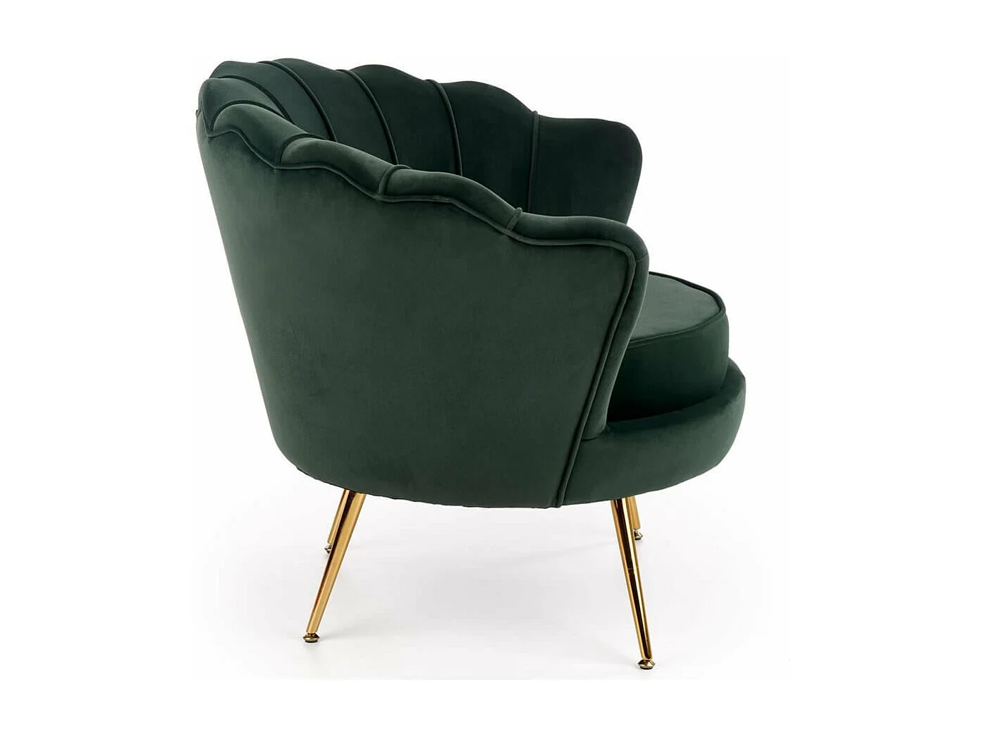 Fauteuil Coquillage en velours vert foncé avec pieds dorés CAPRICA