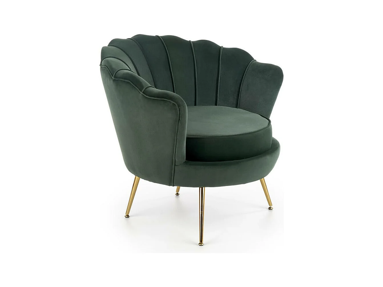 Fauteuil Coquillage en velours vert foncé avec pieds dorés CAPRICA