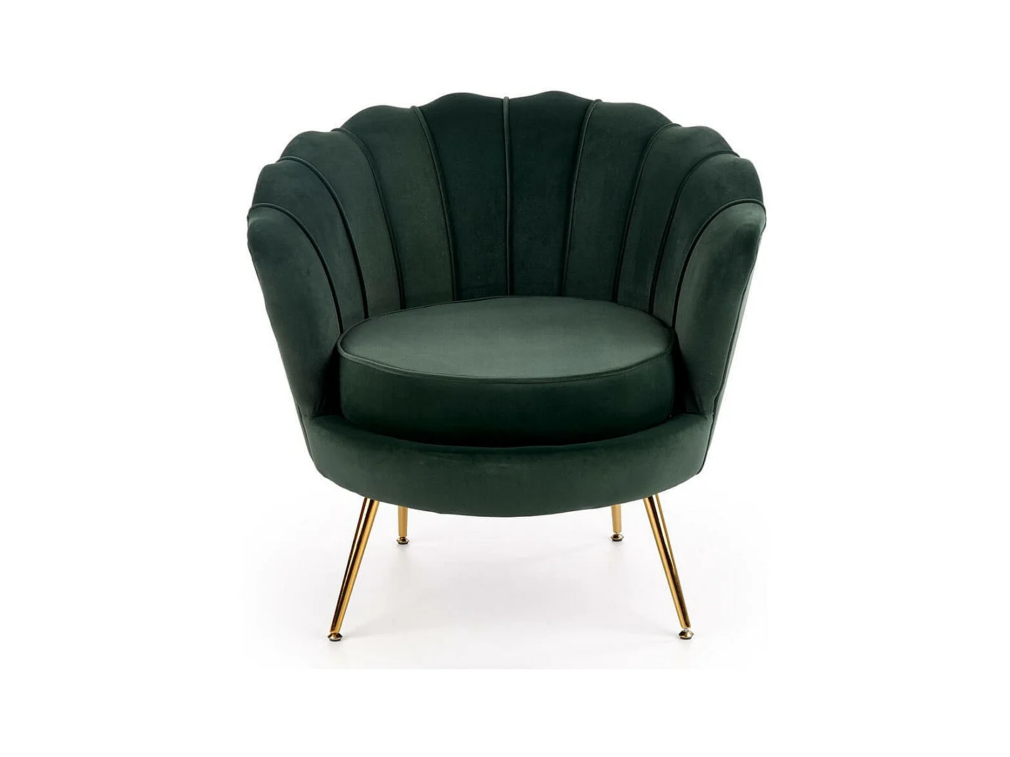 Sillón Shell de terciopelo verde oscuro con patas doradas CAPRICA
