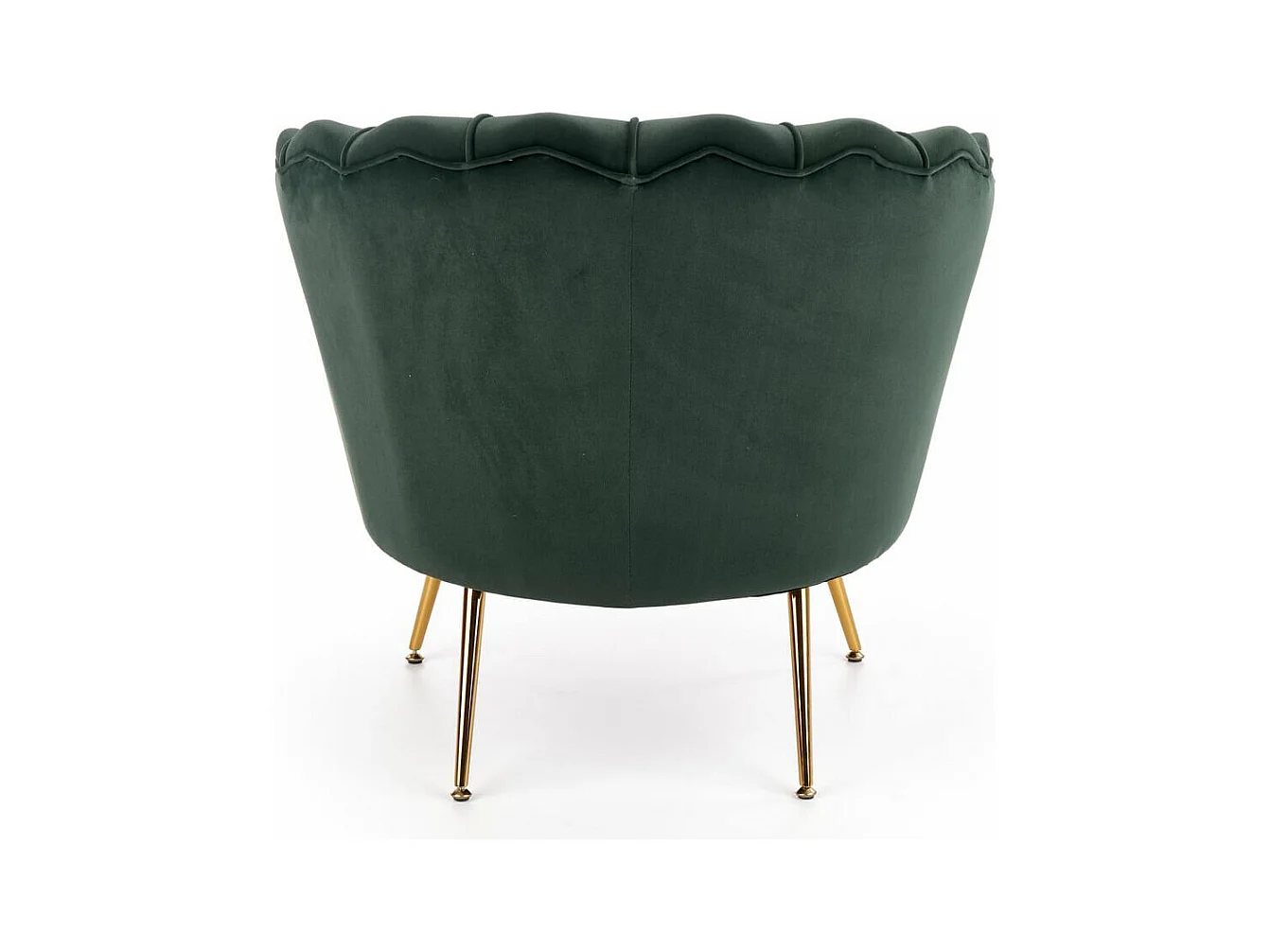 Sillón Shell de terciopelo verde oscuro con patas doradas CAPRICA