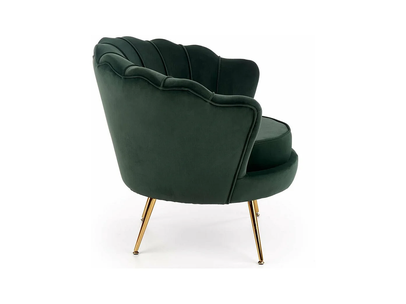 Sillón Shell de terciopelo verde oscuro con patas doradas CAPRICA