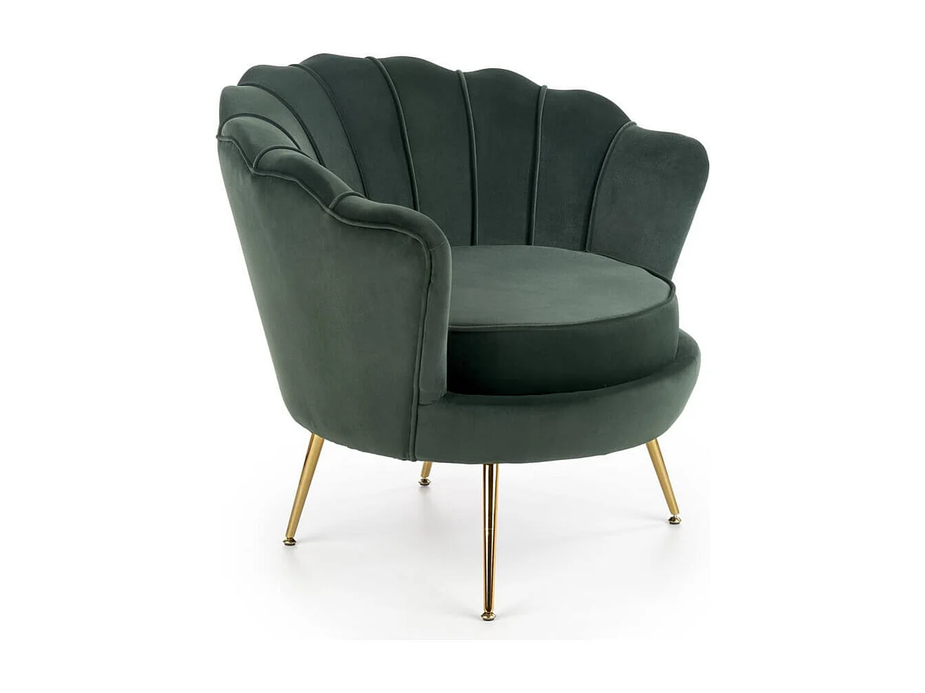 Sillón Shell de terciopelo verde oscuro con patas doradas CAPRICA