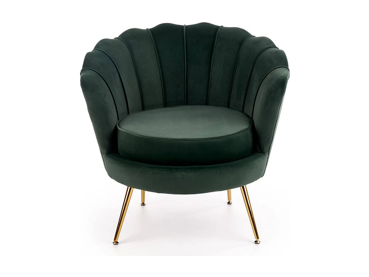 Sillón Shell de terciopelo verde oscuro con patas doradas CAPRICA