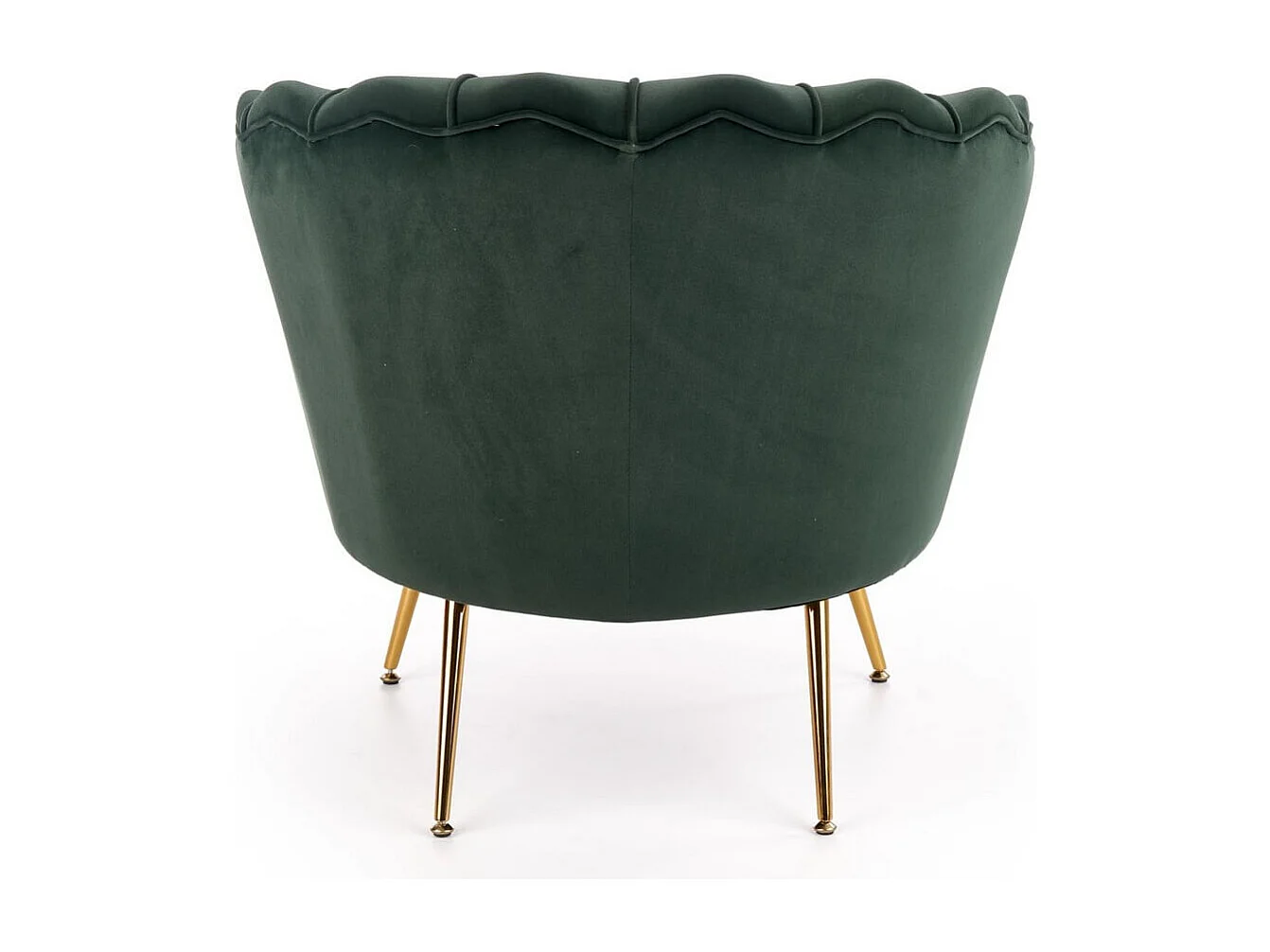 Sillón Shell de terciopelo verde oscuro con patas doradas CAPRICA