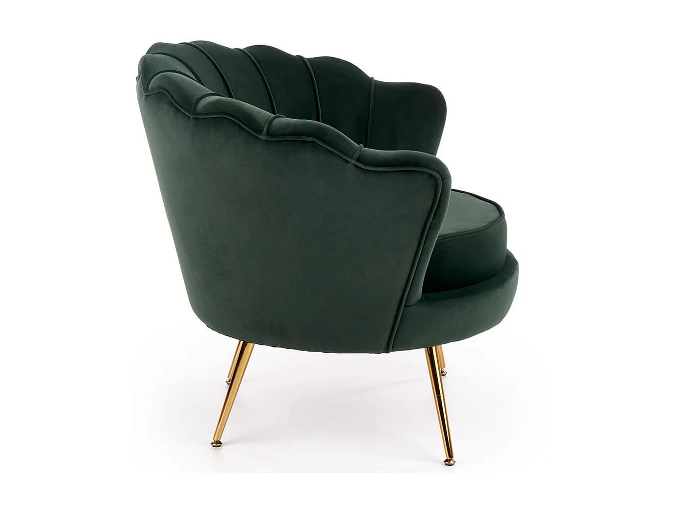 Sillón Shell de terciopelo verde oscuro con patas doradas CAPRICA