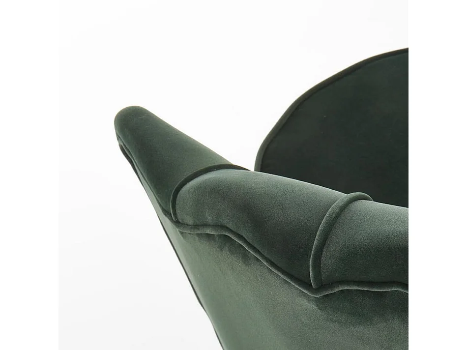 Sillón Shell de terciopelo verde oscuro con patas doradas CAPRICA