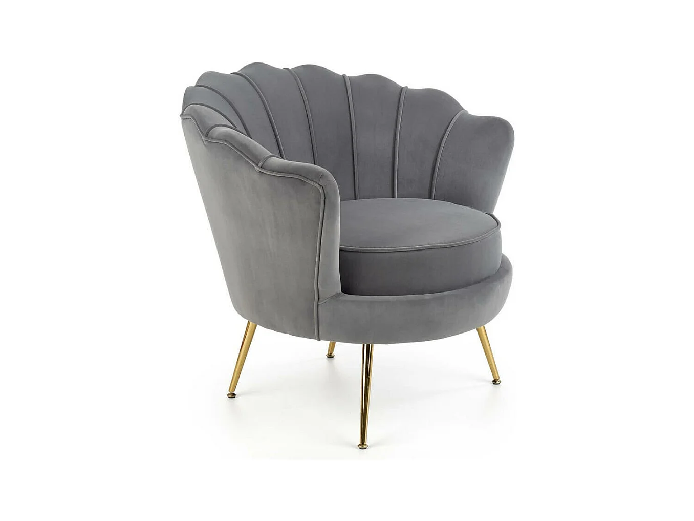 Fauteuil Coquillage en velours gris avec pieds dorés CAPRICA