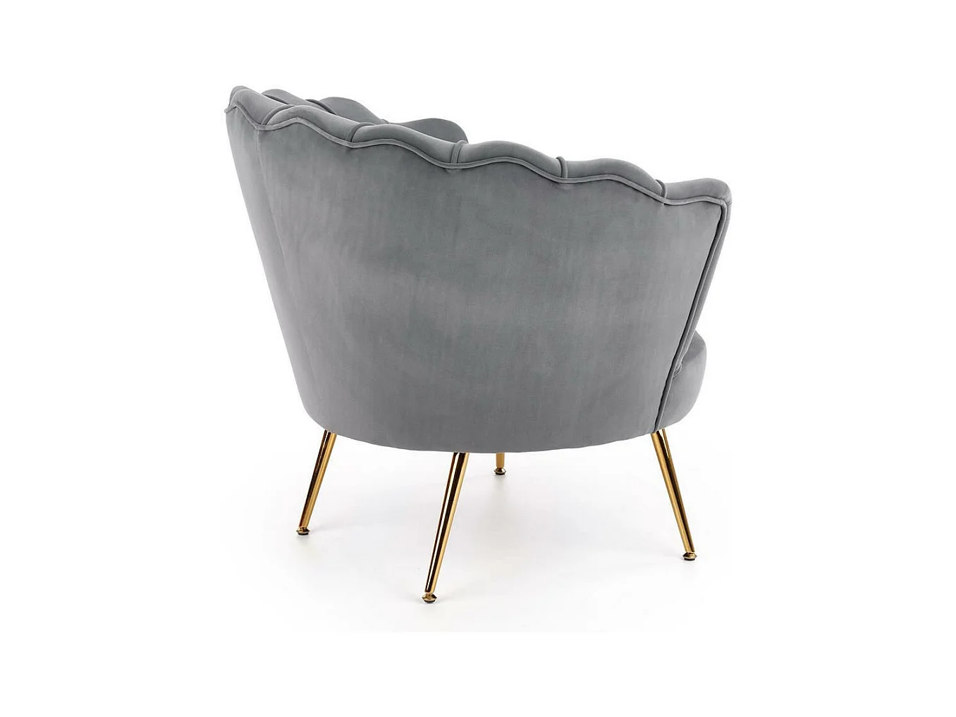 Sillón de concha de terciopelo gris con patas doradas CAPRICA
