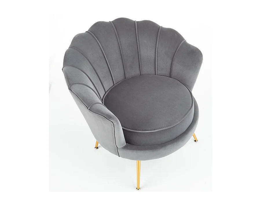 Sillón de concha de terciopelo gris con patas doradas CAPRICA