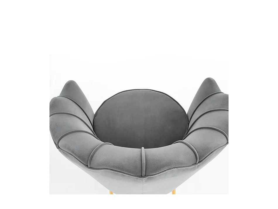 Sillón de concha de terciopelo gris con patas doradas CAPRICA
