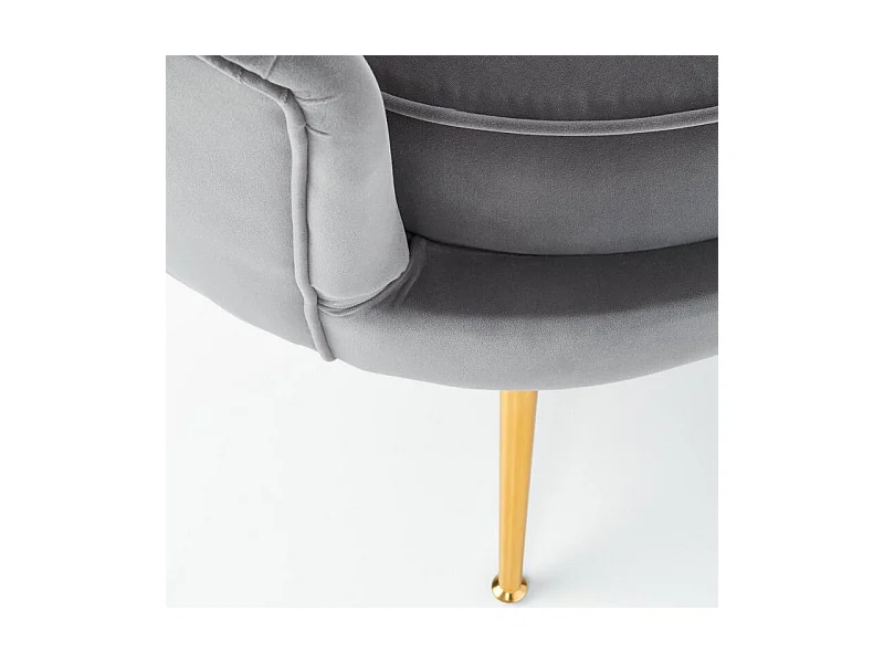Sillón de concha de terciopelo gris con patas doradas CAPRICA