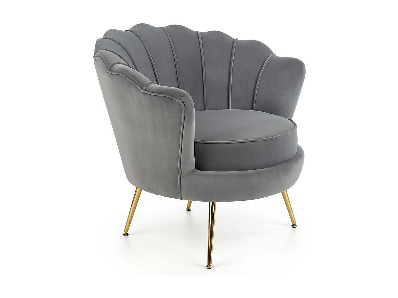 Fauteuil Coquillage en velours gris avec pieds dorés CAPRICA
