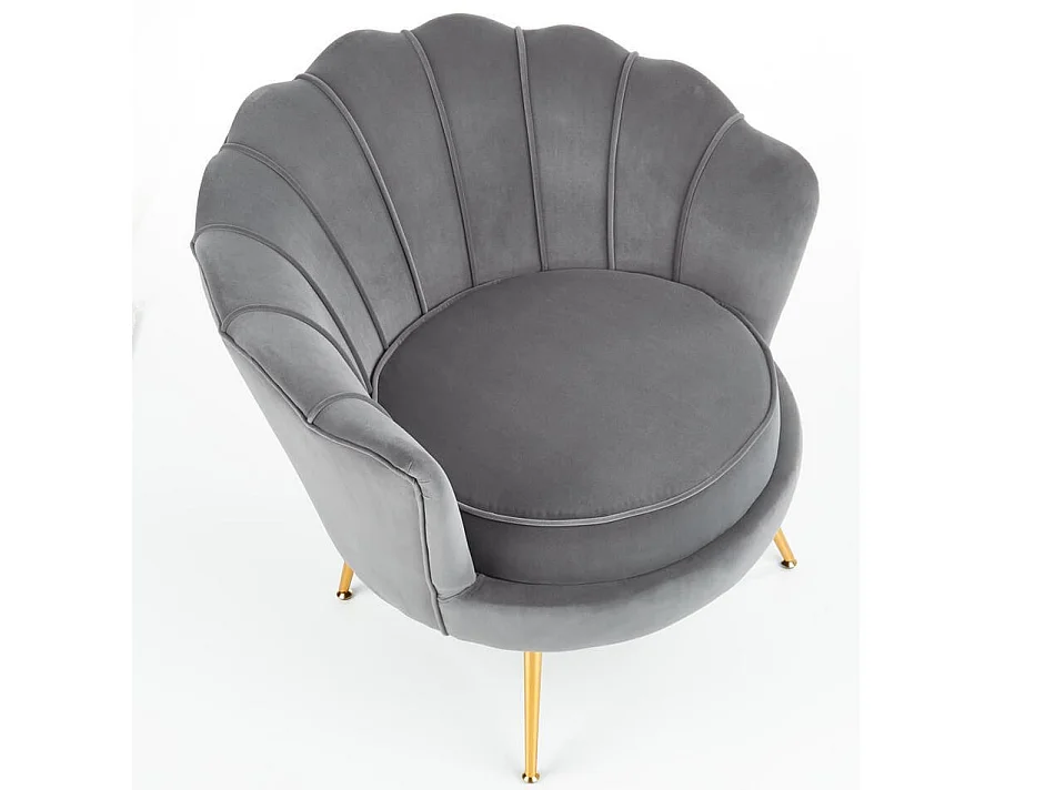 Fauteuil Coquillage en velours gris avec pieds dorés CAPRICA