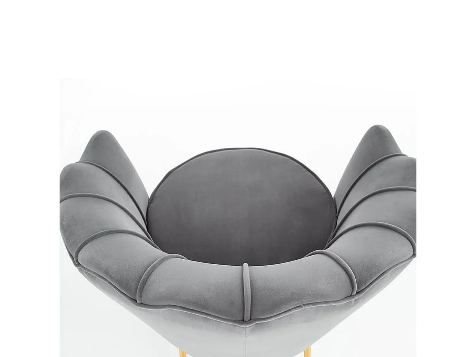 Fauteuil Coquillage en velours gris avec pieds dorés CAPRICA