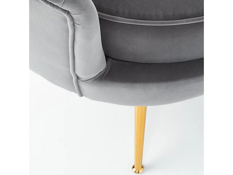 Fauteuil Coquillage en velours gris avec pieds dorés CAPRICA
