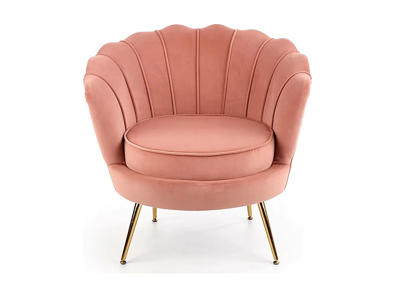 Sillón Shell de terciopelo rosa con patas de metal CAPRICA