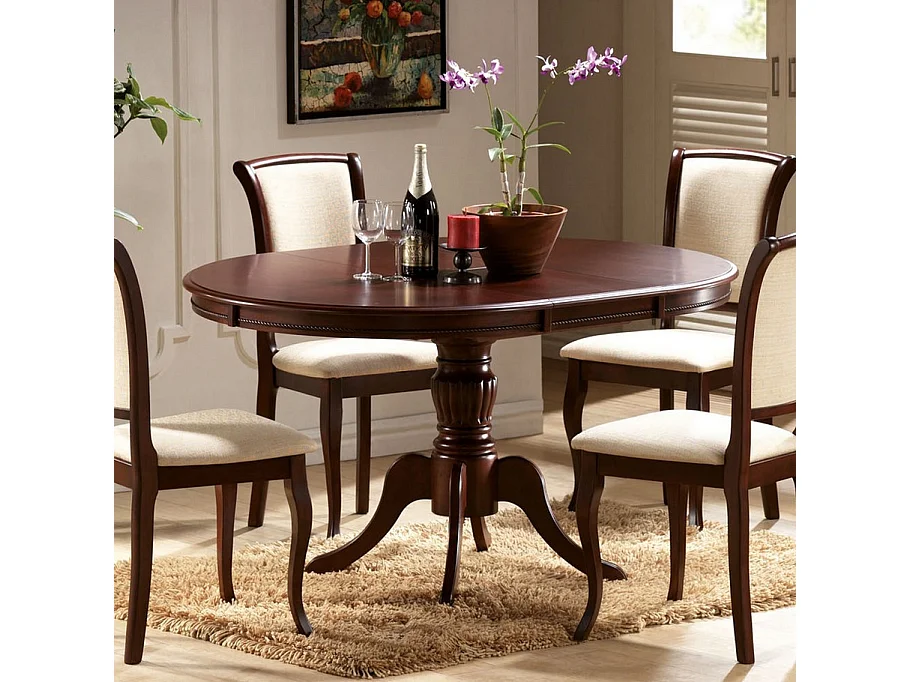 Mesa de comedor extensible 106-141 cm color nogal con pata central Ade