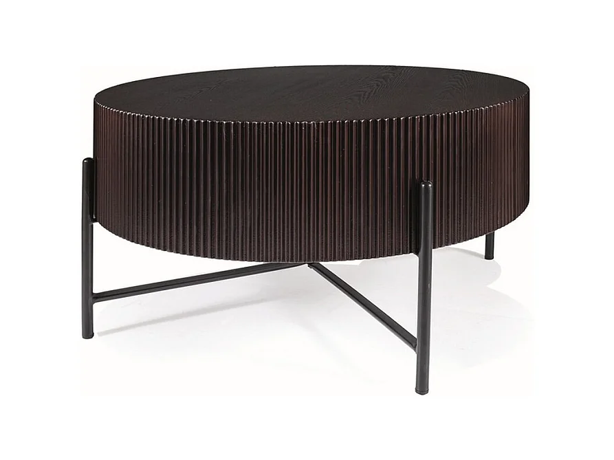 Table basse design ronde 80 cm avec pieds en métal noir Selma