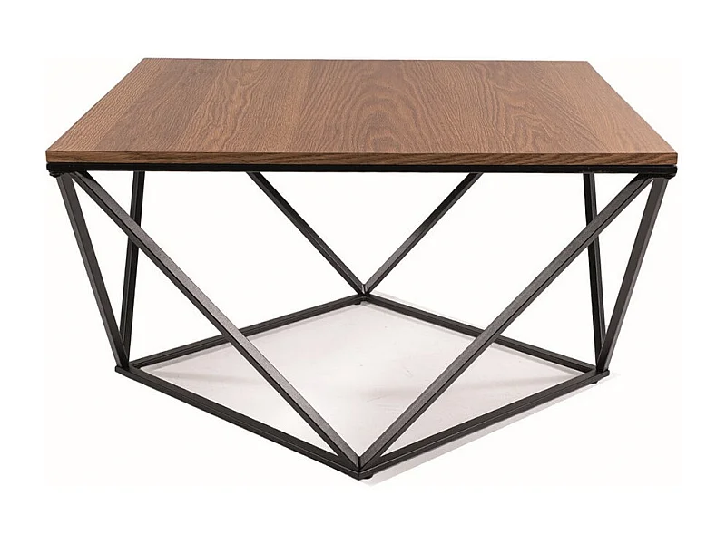 Table basse design avec plateau 80x80 aspect noyer et piètement noir Emily
