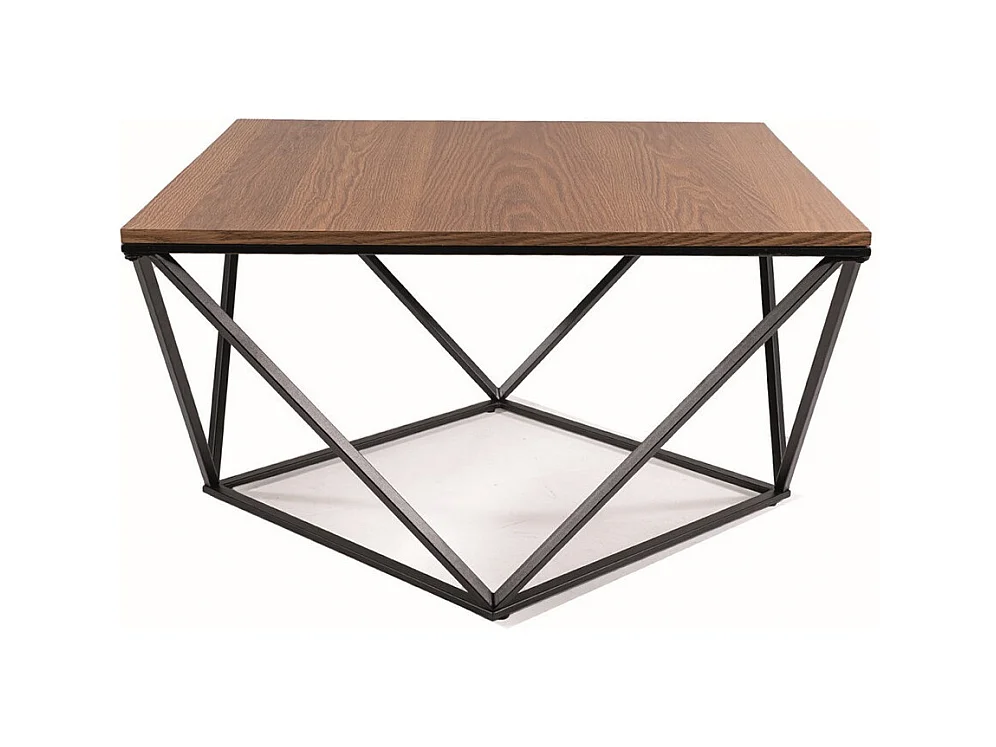 Table basse design avec plateau 80x80 aspect noyer et piètement noir Emily