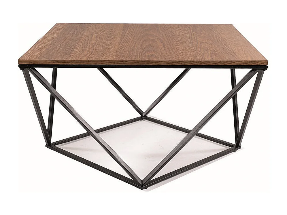Table basse design avec plateau 80x80 aspect noyer et piètement noir Emily