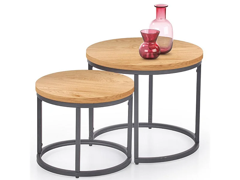 Ensemble de deux tables gigognes design avec plateaux aspect chêne doré Sweety