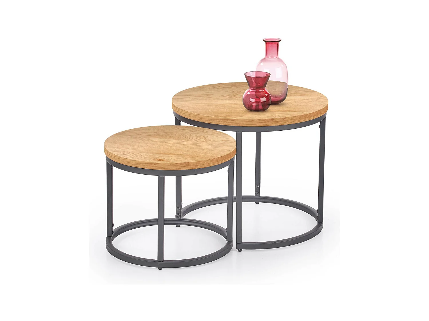 Juego de dos mesas nido de diseño con tablero de aspecto roble dorado Sweety