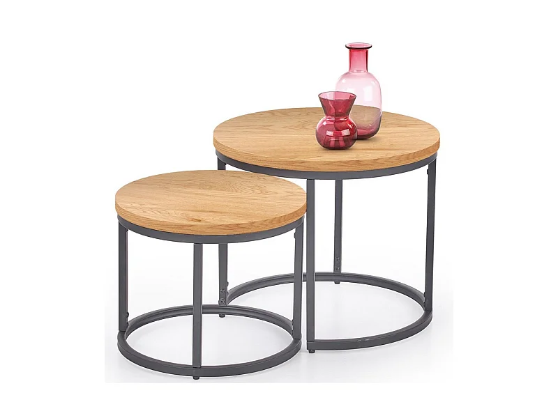 Ensemble de deux tables gigognes design avec plateaux aspect chêne doré Sweety
