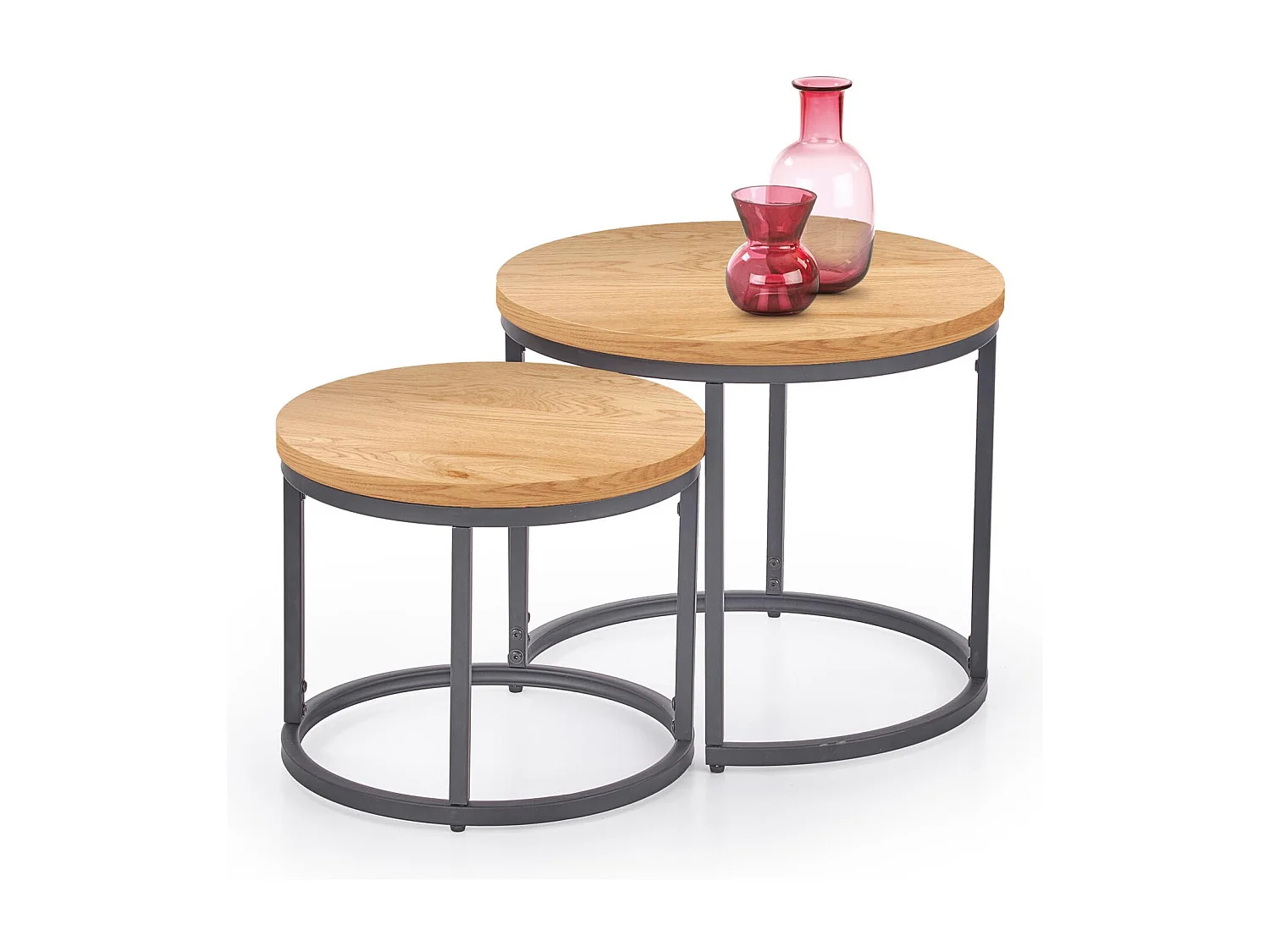 Ensemble de deux tables gigognes design avec plateaux aspect chêne doré Sweety
