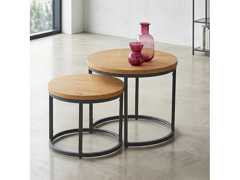 Ensemble de deux tables gigognes design avec plateaux aspect chêne doré Sweety
