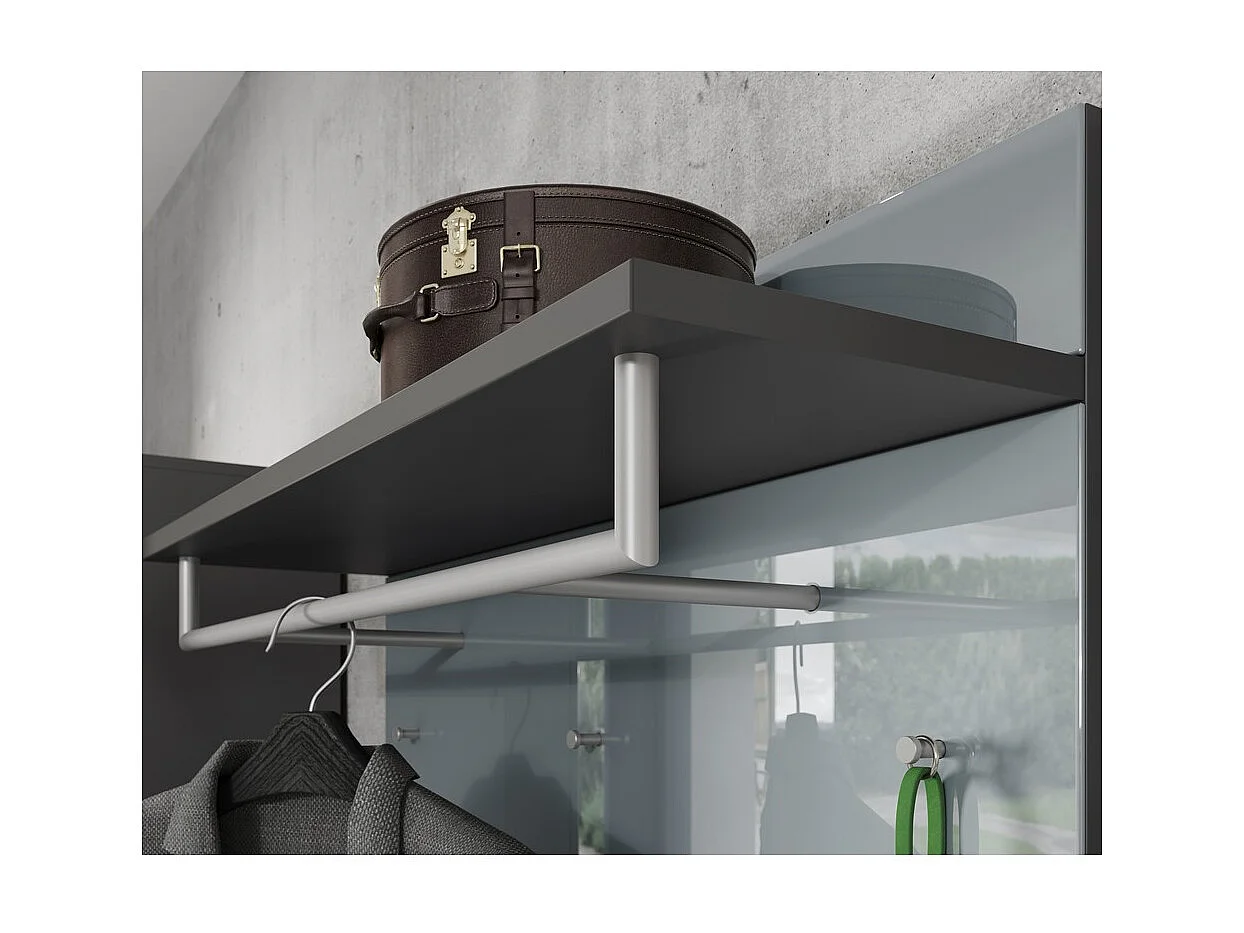 Armario de pared de diseño de cristal gris 5 ganchos 1 armario Artom