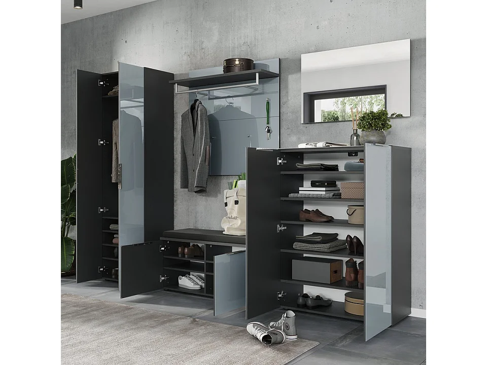 Armario de pared de diseño de cristal gris 5 ganchos 1 armario Artom