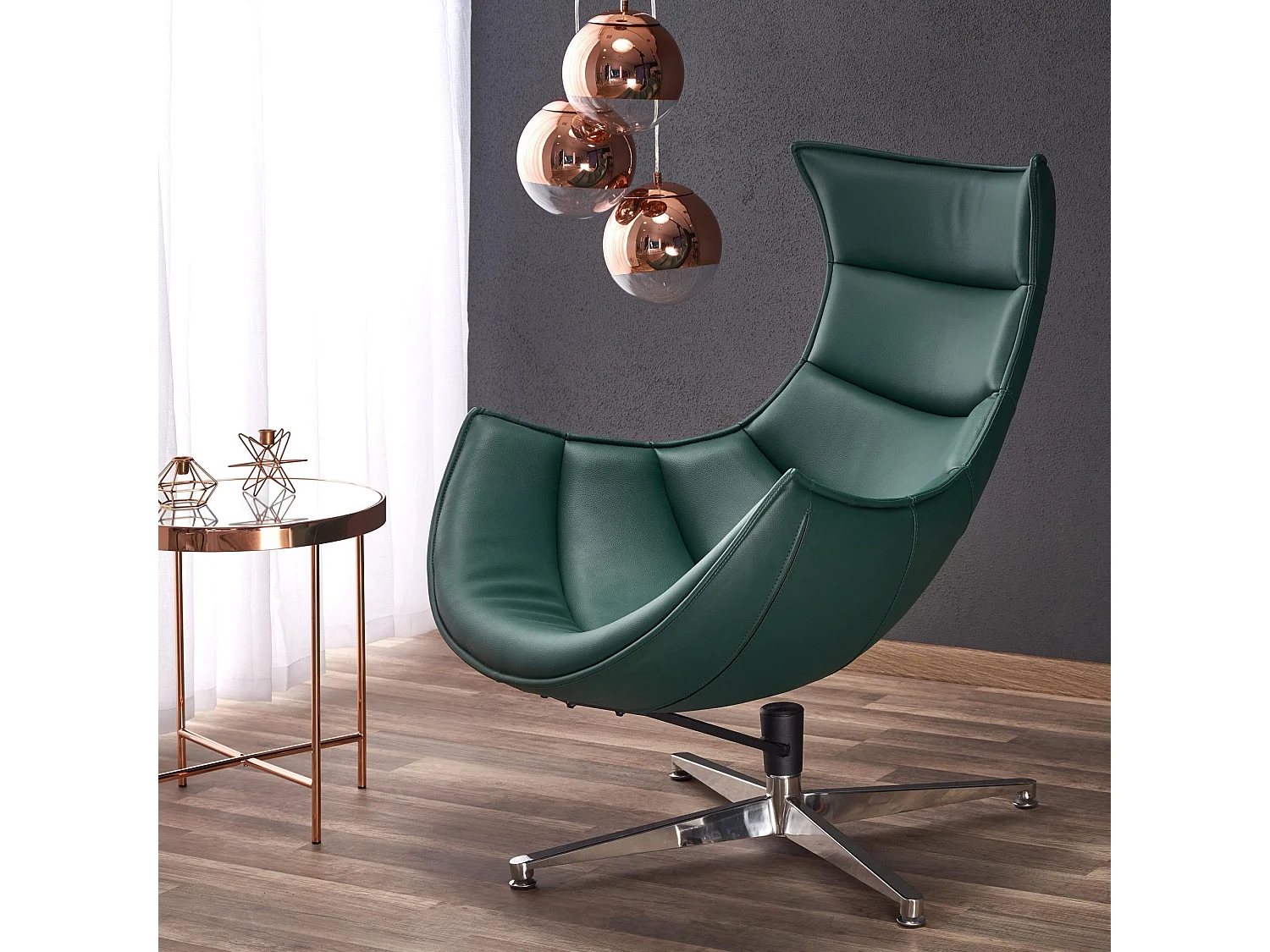 Sillón giratorio de diseño en verde oscuro con base de acero Oliver