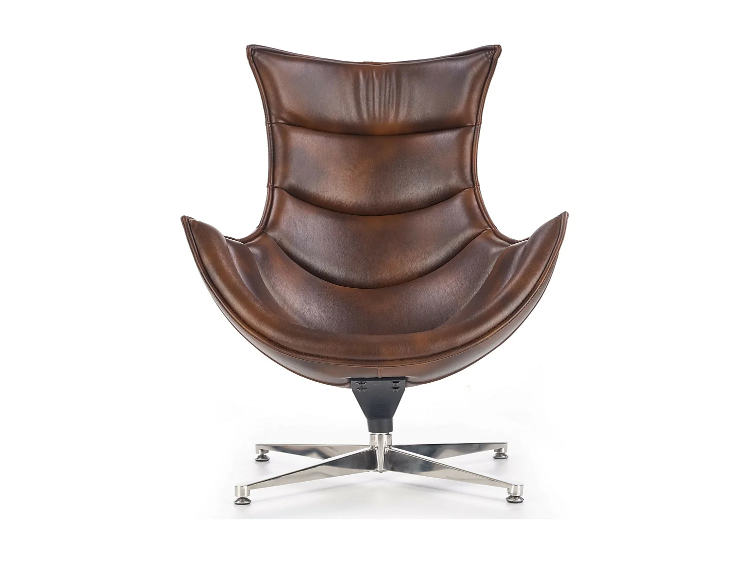 Sillón giratorio de diseño en piel envejecida con base de acero inoxidable Oliver